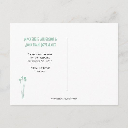 ジェイド白いメイソンの瓶ワイルドフラワーズ日付を保存 案内ポストカード (裏面)