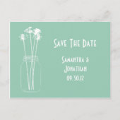 ジェイド白いメイソンの瓶ワイルドフラワーズ日付を保存 案内ポストカード (正面)