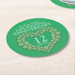 ジェイド12周年結婚ハートグリーンコースター ラウンドペーパーコースター
