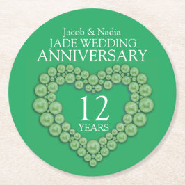 ジェイド12周年結婚ハートグリーンコースター ラウンドペーパーコースター