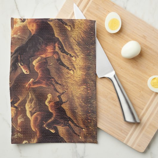 ジェイムズ・ウォーカーによる荒馬のロープ操作 キッチンタオル (四つ折り)