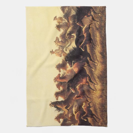 ジェイムズ・ウォーカーによる荒馬のロープ操作 キッチンタオル (縦)