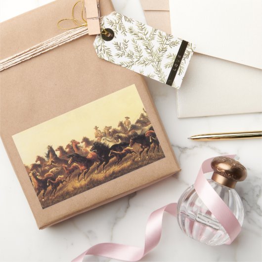 ジェイムズ・ウォーカーによる荒馬のロープ操作 長方形シール (ギフト)