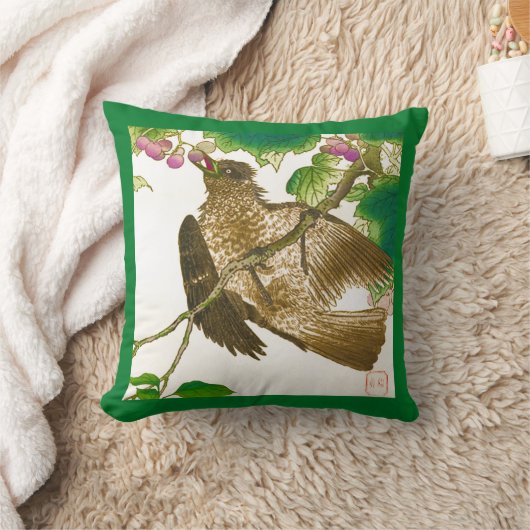 ジェイ日本ののスケッチオンザグレープつる植物 クッション (ブランケット)