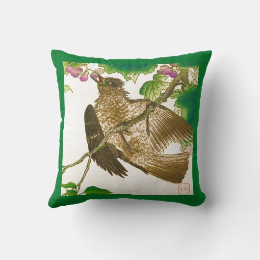 ジェイ日本ののスケッチオンザグレープつる植物 クッション (裏面)