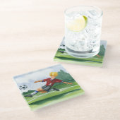 ジェイ・スロックモートンがボールを蹴るサッカー選手 ガラスコースター (アングル)