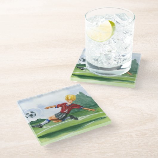 ジェイ・スロックモートンがボールを蹴るサッカー選手 ガラスコースター (アングル)