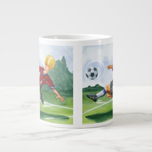 ジェイ・スロックモートンがボールを蹴るサッカー選手 ジャンボコーヒーマグカップ (正面)