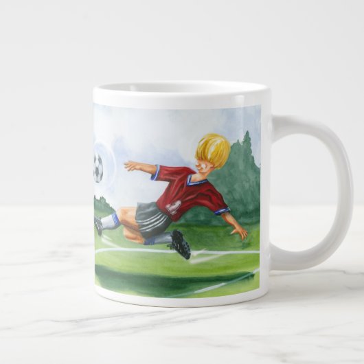 ジェイ・スロックモートンがボールを蹴るサッカー選手 ジャンボコーヒーマグカップ (右)