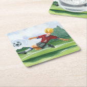 ジェイ・スロックモートンがボールを蹴るサッカー選手 スクエアペーパーコースター (アングル)