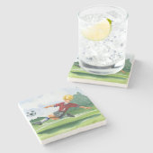 ジェイ・スロックモートンがボールを蹴るサッカー選手 ストーンコースター (横)