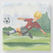 ジェイ・スロックモートンがボールを蹴るサッカー選手 ストーンコースター (正面)