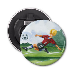 ジェイ・スロックモートンがボールを蹴るサッカー選手 栓抜き