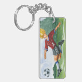 ジェイThrockmorton著球を蹴っているサッカーの選手 キーホルダー (正面左)