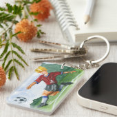 ジェイThrockmorton著球を蹴っているサッカーの選手 キーホルダー (正面右)