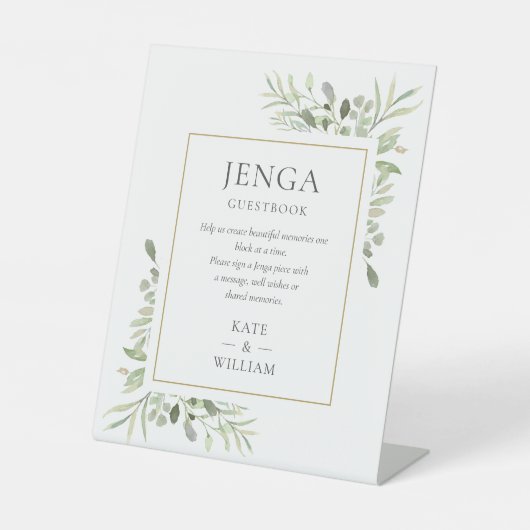 ジェガ結婚ズゲストブック水彩緑 台座サイン (正面)