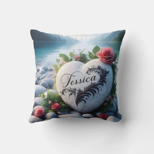 ジェシカのハート石は湖のそばにある クッション (裏面)