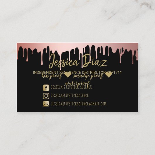 ジェシカの口紅科学のばら色に金ゴールドの滴ること 名刺 (裏面)