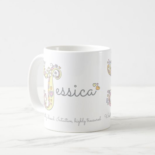 ジェシカJの名前および意味モノグラムのマグ コーヒーマグカップ (正面左)