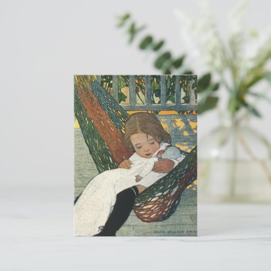 ジェシー・ウィルコックス・スミスによる人形を持つヴィンテージ ポストカード (スタンド正面)