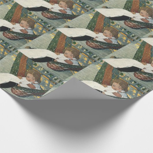 ジェシー・ウィルコックス・スミスによる人形を持つヴィンテージ ラッピングペーパー (角)