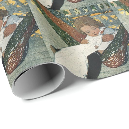 ジェシー・ウィルコックス・スミスによる人形を持つヴィンテージ ラッピングペーパー (ロールコーナー)