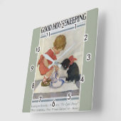 ジェシー・ウィルコックス・スミス・ガール&キッテン スクエア壁時計 (傾斜)