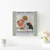 ジェシー・ウィルコックス・スミス・ガール&キッテン スクエア壁時計 (ホーム)