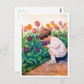 ジェシー・ウィルコックス・スミス、チューリップ・フラワーガーデンの子供 ポストカード (正面/裏面)