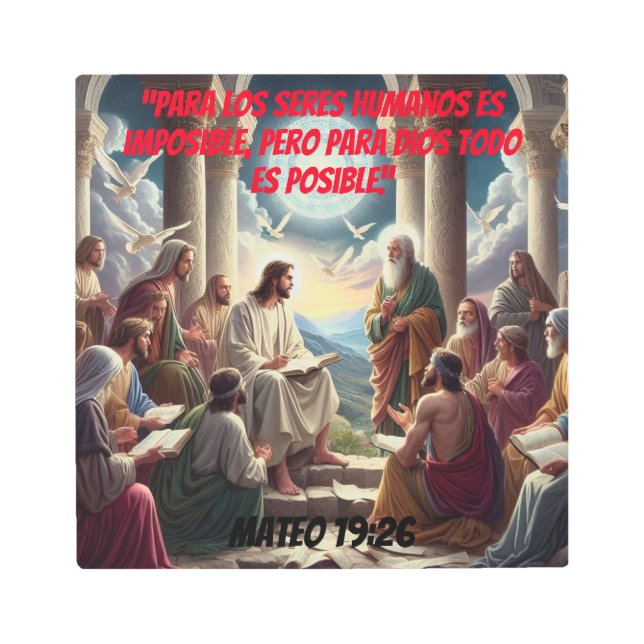 ジェスス・イ・ロス・ディシプロス：マテオ19:26 メタルプリント (正面)