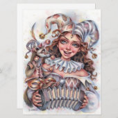 ジェスターガールミュージックフェレットピエロハットおもしろいアートカード (正面/裏面)