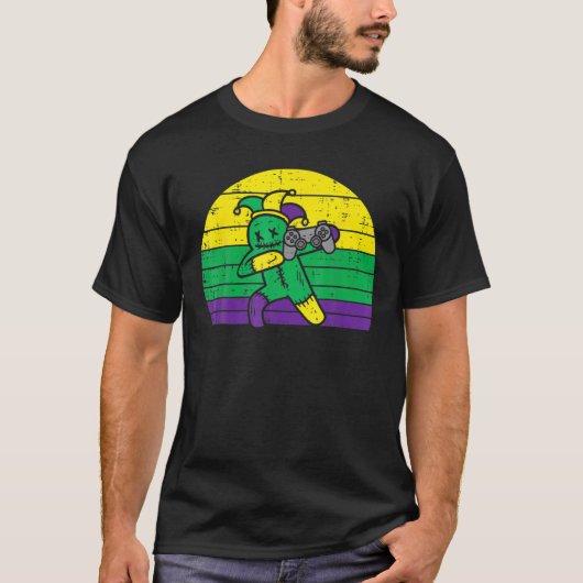 ジェスターダブゲームコントローラーMardi Grasビデオゲーマー Tシャツ (正面)