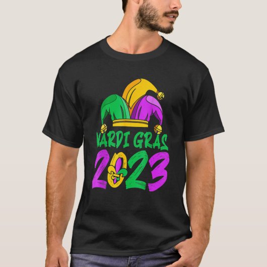 ジェスターハットマルディグラ2023ビーズマスクフェザー Tシャツ (正面)