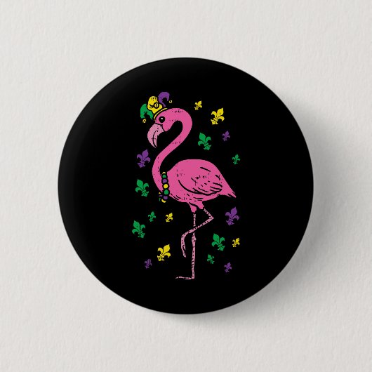 ジェスターピンクフラミンゴ鳥獣かわいいマルディグラC 缶バッジ (正面)