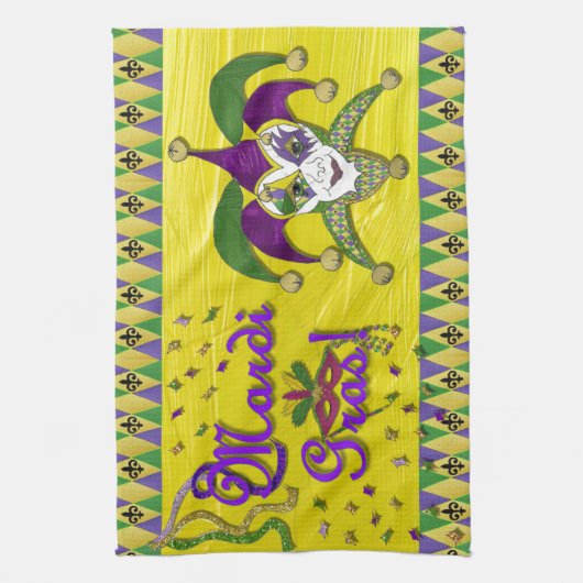 ジェスターマスクマルディグラスハーレキン キッチンタオル (縦)