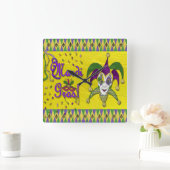 ジェスターマスクマルディグラスハーレキン スクエア壁時計 (ホーム)