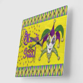 ジェスターマスクマルディグラスハーレキン スクエア壁時計 (傾斜)