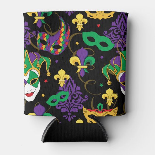 ジェスターマスクマルディグラスパターン 缶クーラー (正面)