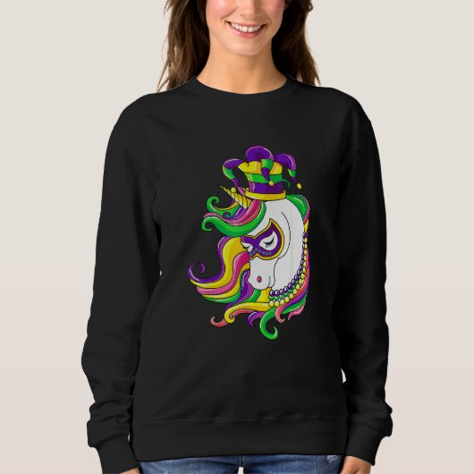ジェスターレインボーユニコーンデザインマルディグラスマスクコスト スウェットシャツ (正面)