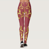 ジェスターレッド金ゴールドダマスクパターン運動競技 レギンス (裏面)