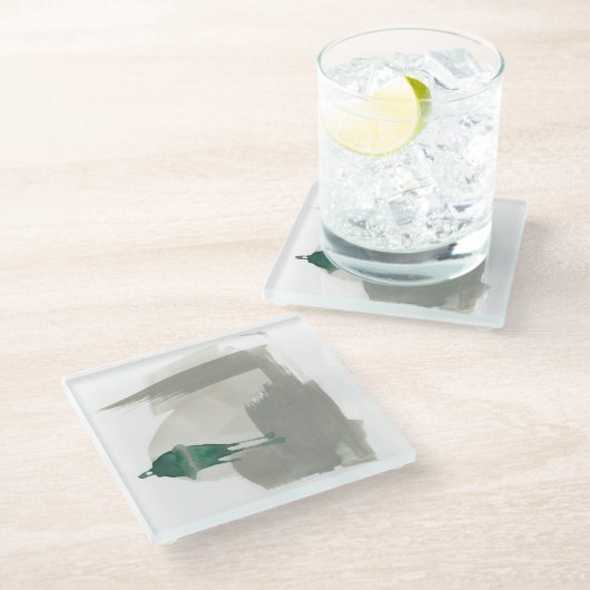 ジェス自然チャー – グレーと緑 ガラスコースター (アングル)