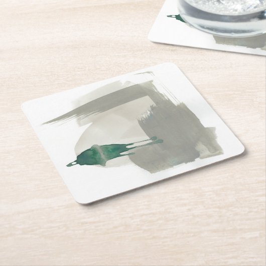 ジェス自然チャー – グレーと緑 スクエアペーパーコースター (アングル)