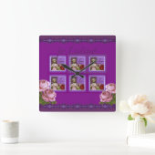 ジェタイムパープルロマンチックガールヴィンテージコラージュ スクエア壁時計 (ホーム)