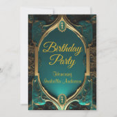 ジェッエレガント華美ドエメラルド金ゴールド誕生日会 招待状 (正面)
