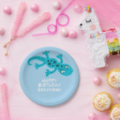 ジェッコリザードブルー名前をカスタムする子供の誕生日 ペーパープレート (パーティー)
