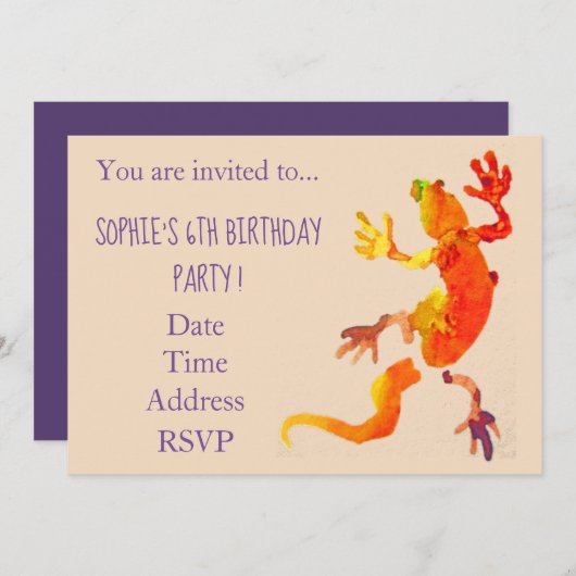 ジェッコ·自然爬虫性若い女の子の誕生日パーティー 招待状 (正面/裏面)