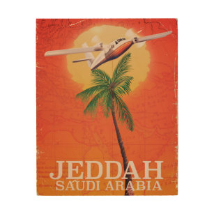 ジェッダSaudi Arabiaのヴィンテージ地図と旅行のポスター。 ウッドウォールアート