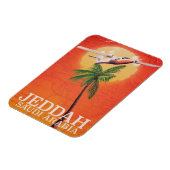 ジェッダSaudi Arabiaのヴィンテージ地図と旅行のポスター。 マグネット (左側)