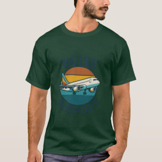 ジェットおよびサンセットホライズン付きボイズエアポートバッジ Tシャツ