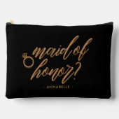 ジェットエレガントブラックメイド・オブ・オーナー(花嫁付き添い人)ギフトパーソナライズされた アクセサリーポーチ (正面)